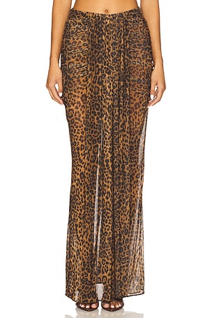 Lapointe Printed Mesh Draped Skirt in Brown
