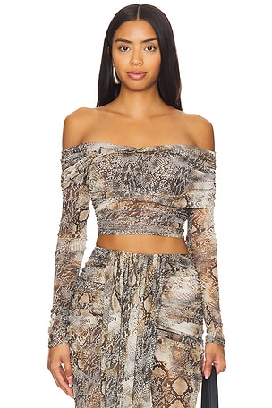 Mesh Off Shoulder Wrap TopLapointe$490