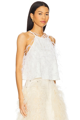 Lapointe Satin Halter Cami With Feather in Ivory