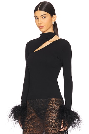 Lapointe Asymmetric Top With Feathers in Black