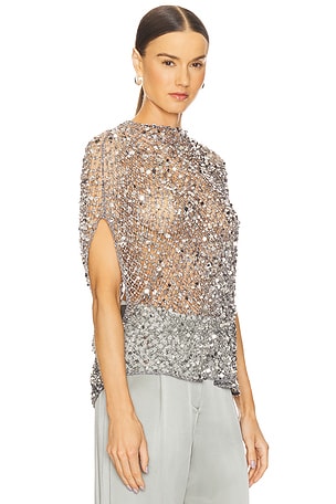 Lapointe Sequin Cape Tee in Metallic Silver