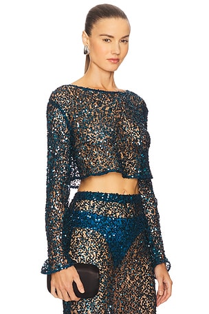 Lapointe Net Paillette Top in Teal
