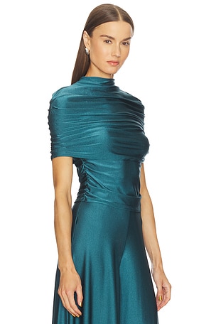 Lapointe Mock Neck Ruched Top in Teal. Size S. Also