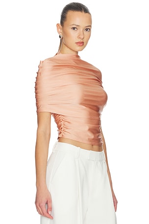 Lapointe Mock Neck Ruched Top in Rose