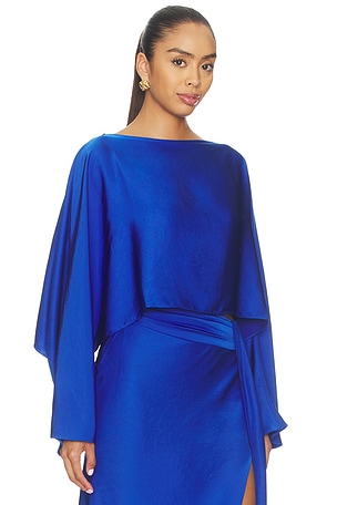 Lapointe Lightweight Satin Boat Neck Caftan Top in Blue. Size S. Also