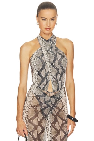 x REVOLVE Printed Mesh Cross Bodysuit Lapointe