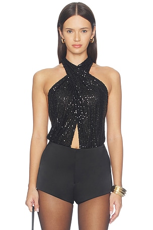 Mini Stretch Sequin Halter Cutout Bodysuit LaPointe
