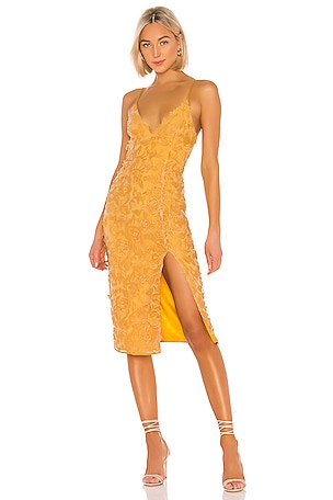 saba midi dress lovers friends Lovers and Friends Saba Midi Dress in Goldenrod Yellow