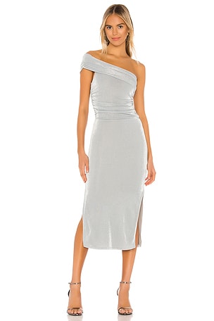 Lovers and Friends Stella Midi Dress in Silver Metallic | REVOLVE