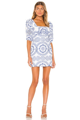 Lovers and Friends Barrington Mini Dress in White & Blue