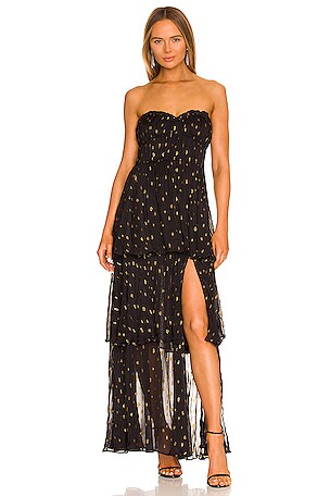 slim fit dress slacks Michelle Gold Polka Print Maxi Dress – BowsBoutiques main image 0