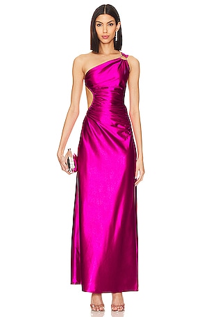 One-shoulder cutout silk midi dress in purple - The Sei