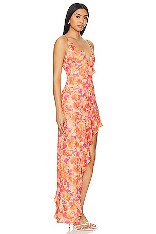 Lovers and Friends Lilo Asymmetrical Maxi Dress in Orange