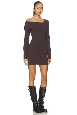 Lovers and Friends Sunna Off The Shoulder Mini Dress in Brown