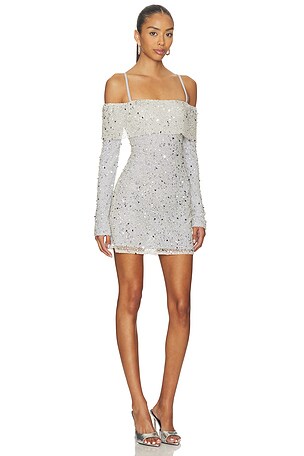 Lovers and Friends Holly Sequin Mini Dress in Metallic Silver. Size XXS. Also