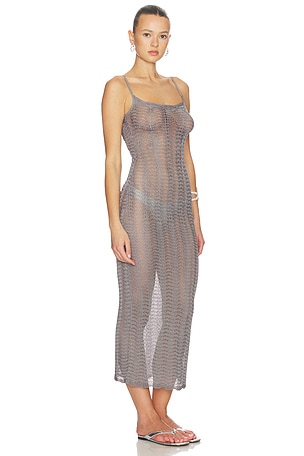 Lovers and Friends Oliviyah Wavy Knit Midi Dress in Metallic Silver. Size XXS. Also