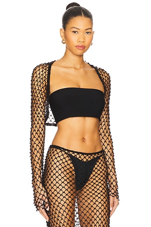 Lovers and Friends Mattilda Beaded Crochet Bolero in Black