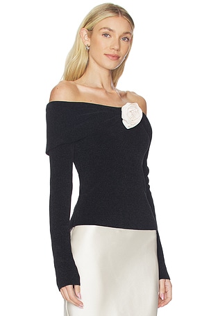 Lovers and Friends Eliana Rosette Off The Shoulder Sweater in Black