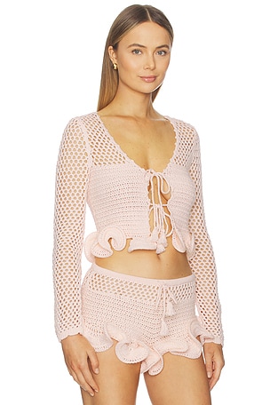 Lovers and Friends Blake Open Knit Cardigan in Pink
