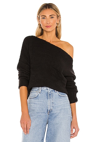 alo Prima Off Shoulder Pullover in Black REVOLVE