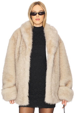 Lovers and Friends Margot Faux Fur Coat in Neutral