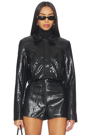 Lovers and Friends Arden Faux Croc Jacket in Black