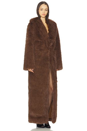 Lovers and Friends x Christina Elezaj Vincent Faux Fur Coat in Brown. Size XXS. Also