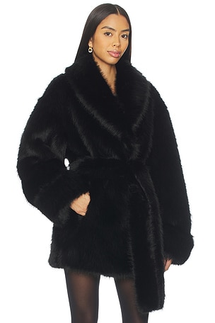 Lovers and Friends Margot Faux Fur Coat in Black