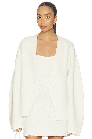 Lovers and Friends Martine Textured Wrap Knit Jacket in Cream