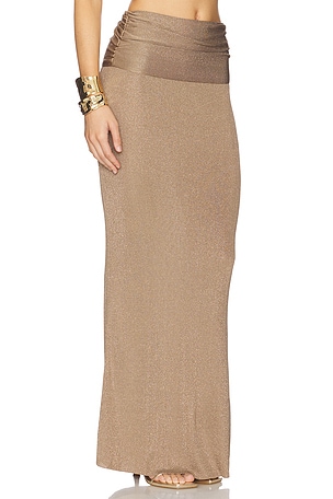 Lovers and Friends Renna Ruched Waist Maxi Skirt in Metallic Bronze