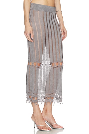 Lovers and Friends Francie Metallic Knit Maxi Skirt in Metallic Silver