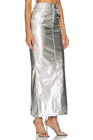 Lovers and Friends Monique Faux Leather Maxi Skirt in Metallic Silver