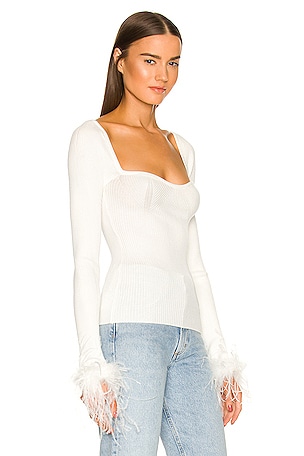 Lovers and Friends Kinsley Feather Trim Top in Ivory