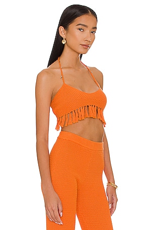 Lovers and Friends Devitta Crop Top w/ Fringe in Orange