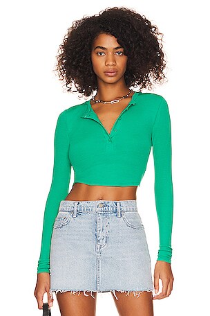 Long Sleeve Forever 21 Green Top Forever 21 Women's Ribbed Knit