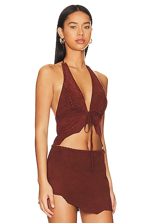 Lovers and Friends Suede Leather Top in Brown