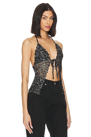 Lovers and Friends Arian Halter Tie Top in Black