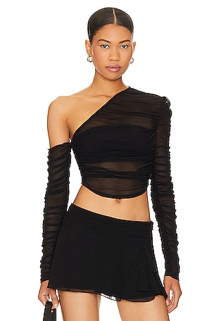 Enza Costa Angled Exposed Shoulder Long Sleeve in Black REVOLVE