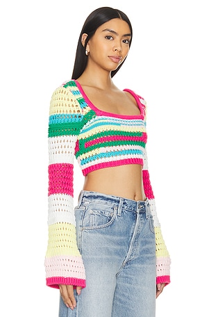 Lovers and Friends Aven Long Sleeve Crop Top in Green,Pink