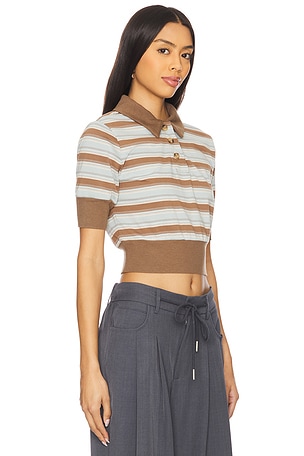 Lovers and Friends Maisy Polo Top in Baby Blue,Tan