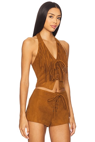 Lovers and Friends Noella Faux Suede Top in Brown