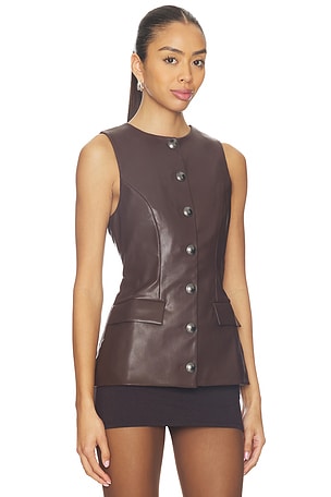 Lovers and Friends Jordan Faux Leather Top in Brown