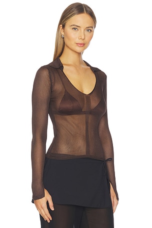 Lovers and Friends Kenzaia Rib Knit Polo Top in Brown