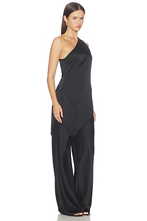 Lovers and Friends Olivia Satin Fringe Top in Black