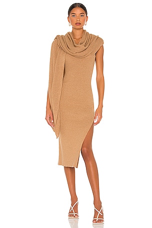 LPA Salmah Dress With Detachable Shawl in Tan