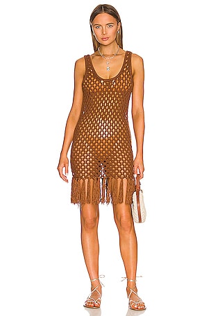 brown fringe mini dress Windsor Desert Heat Faux Suede Strapless Mini Dress in Brown | Size: XS main image 0
