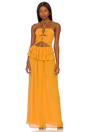 fitted lace wedding dress Rent Asos Design Satin Maxi Dress With Batwing Sleeve And Wrap Waist In Mustard  Yellow main image 1