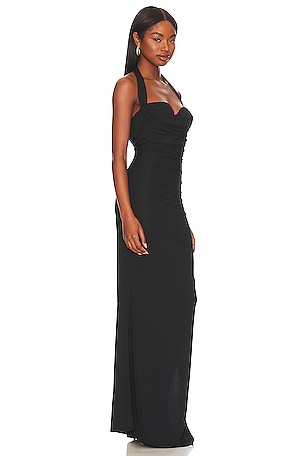 LPA Naima Ruched Maxi Dress in Black