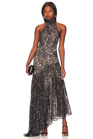 LPA Ona Velvet Burnout Maxi Dress in Black & Cream | REVOLVE