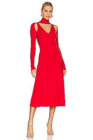 LPA Varenna Cut Out Knit Midi Dress in Red | REVOLVE